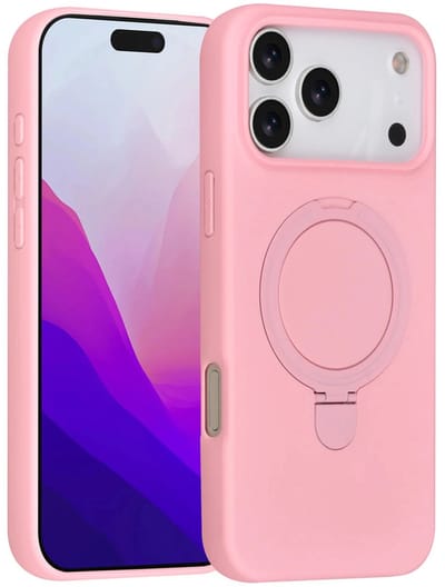 Backcover Hoesje Geschikt voor: iPhone 17 Pro Max Volledig Dekkende Schokbestendige Siliconen Backcover met Ringstandaard – 360° Bescherming - Sakura Pink