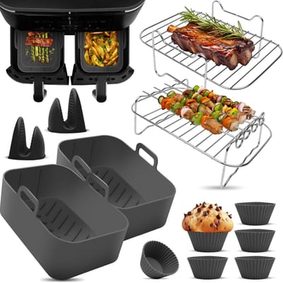 Fentic Airfryer Accessoires - Geschikt voor Dual Airfryers - Voor Ninja Foodi Max Dual Zone AF300EU AF400EU – 7.6L tot 9.5L - Met Airfryer Siliconen Bakje (2 stuks)