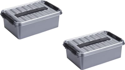 2x stuks sunware q-line opberg box/opbergdoos - 4 liter - 30 x 20 x 10 cm - kunststof - opslagbox - grijs