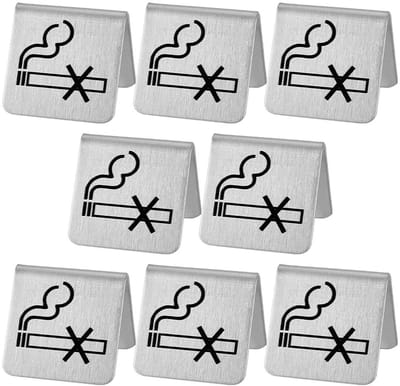 Dailygoody - Niet-roken bord - Waarschuwingsbord - Roestvrij staal - Tafelbord - Geschikt voor hotels en restaurants - 8 stuks