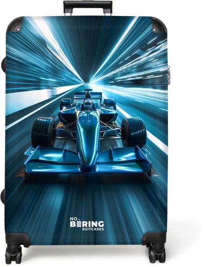 NoBoringSuitcases.com® - Koffer groot - Reiskoffer lichtgewicht - Blauwe raceauto in een tunnel van blauw licht - Rolkoffer met 4 wielen - Grote trolley XL - 98 liter bagage