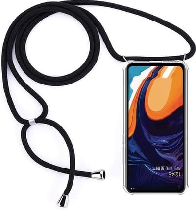 Telefoonhoesje Geschikt voor: Samsung Galaxy A60 met koord - Kettinghoesje - Anti Shock - Transparant TPU - Draagriem voor Schouder / Nek - Schouder tas - ZT Accessoires