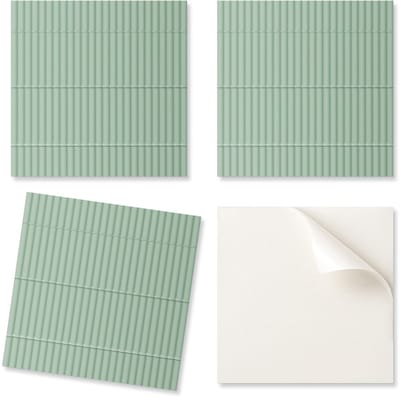 Set vinyltegels met een motief voor de keuken en woonkamer. Een patroon van rechte buizen in een afmeting van 9x30x30 cm.