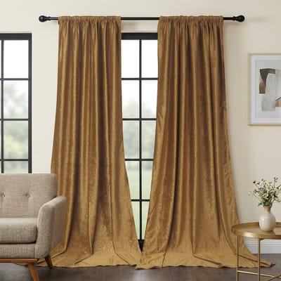 Qelus 2 Stuks Luxe Gecrasht Velours Gordijnen - Marokkaans Reliëf - 260gsm - Verduisterend & Thermisch Isolerend - Multifunctionele Plooiband - voor Woonkamer - Slaapkamer - 132x183cm - Goud