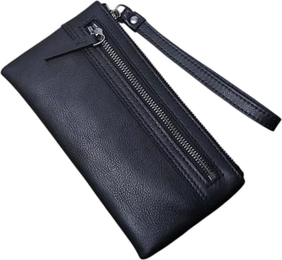 Leren Portemonnee Heren – Grote Capaciteit Clutch Tas voor Kaarten, Munten en Mobiele Telefoon, Portemonnee met Rits voor Heren - Zwart