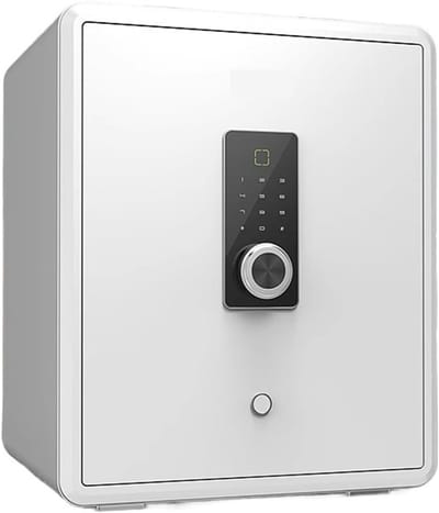 Biometrische Kluis - Elektronische Kluis - Waardevolle Spullen - Dubbel Alarmsysteem - 38D x 32W x 45H - Wit
