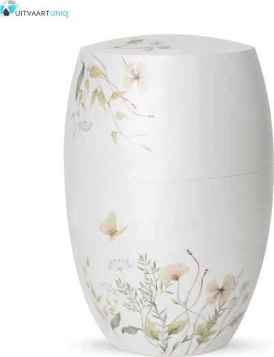 Urn glanzend wit bloemenweide oranje - bio