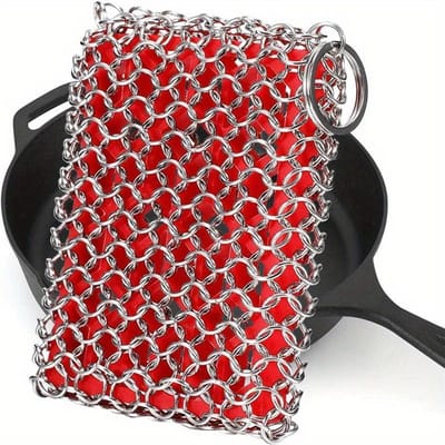 Nettoyeur de poêle en fonte, Épurateur à mailles pour nettoyer la poêle en fonte rouge