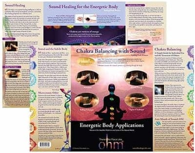 Instructiekaart Sound Healing; gebruiksaanwijzing Chakra balancing met stemvorken, Engelstalig, Ohm Therapeutics