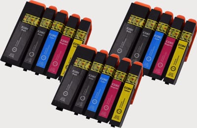 KATRIZ® huismerk inkt voor Epson 3x T3351XL BK  + 3x T3361XL BK + 3x T3362XL c + 3x T3363XL M + 3x T3364XL Y |(15stuks) | - Met chip