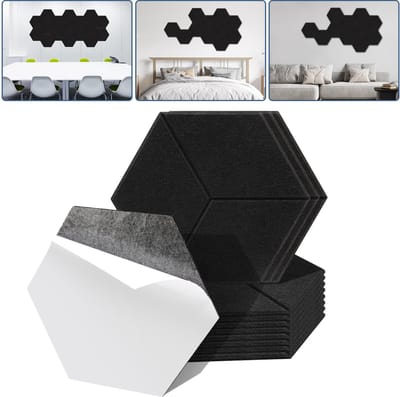 18 stuks Akoestische panelen Hexagon Zelfklevend Geluidsisolatie Vilt Wandpaneel Zwart