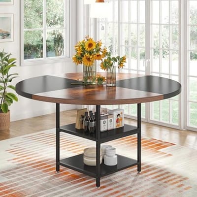 Ronde Eettafel 47 Inch voor 4 Personen met Opslag Plank