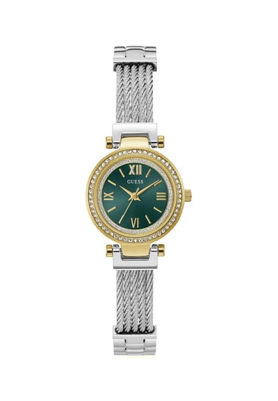 Guess Mini Soho Analoog Quartzhorloge Zilverkleurig Kast Gemaakt Van 100% Roestvrij Staal En Een Armband Van 100% Roestvrij Staal 27 GW1076L3