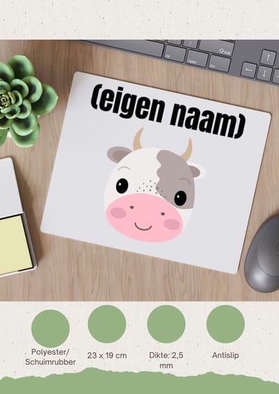 Akyol - koeienkop met eigen naam Muismat - Koe - boeren/koeien liefhebbers - iemand die houdt van koeien - verjaardag - cadeau - kado - 23 bij 19 cm
