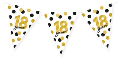 LUQ – Vlaggenlijn 18 Jaar – Wit-Zwart-Goud – 6 m Luxe Verjaardag Decor – Feest Versiering – Slinger – Direct Ophangen