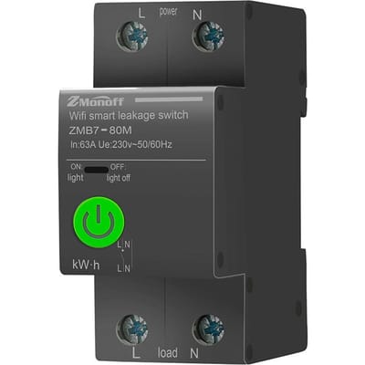 Disjoncteur intelligent 2P Tuya APP Disjoncteur compatible Wifi Statistiques sur les fuites d'électricité noir