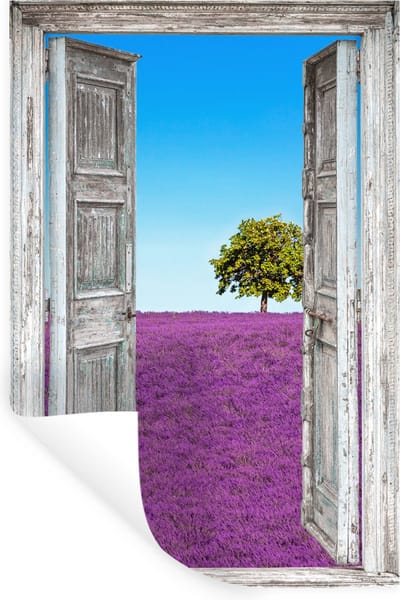 Muurstickers - Sticker Folie - Bloemen - Lavendel - Doorkijk - 20x30 cm - Plakfolie - Muurstickers Kinderkamer - Zelfklevend Behang - Zelfklevend behangpapier - Stickerfolie