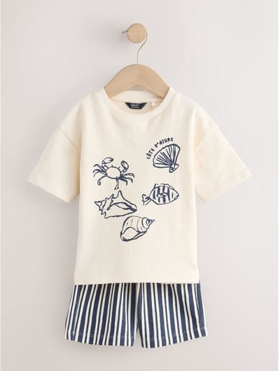 Next - Jongens - Set met T-shirt met korte mouwen en korte broek - Wit
