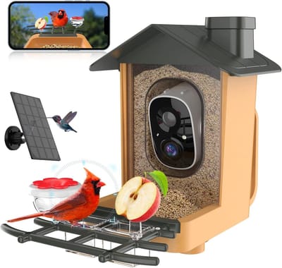 Vogelhuisje met camera - Vogel voederhuis - Vogels observeren - AI vogelherkenning - 1.25 liter inhoud - Oranje