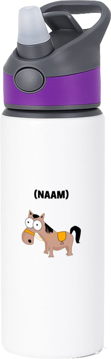 Hacebo® - Paardrijden met eigen naam waterfles met rietje paars - Paardrijden - Paardrijder - Sport - water fles - 650ML