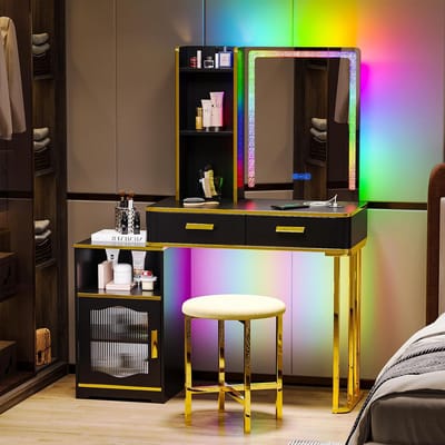 Verlichte Make-uptafel met Spiegel, LED Verlichting en Opbergruimte