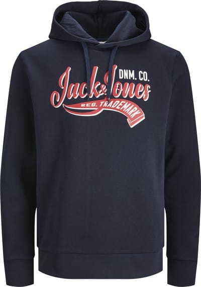 JACK & JONES Logo sweat hood regular fit - heren hoodie katoenmengsel met capuchon - blauw