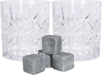 Atmos Fera whiskyglazen - set 4x stuks van 230 ml - en 6x whisky ijsblokstenen - Cadeau set