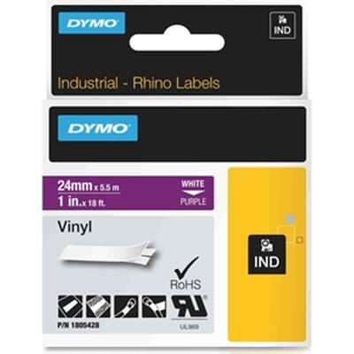 DYMO 1805428 IND Rhino tape vinyl wit op paars 24mm (origineel)