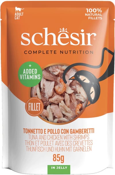 Schesir Kattenvoer Tonijn - Kip - Garnaal in Gelei - 12 x 85 gr - Voordeelverpakking