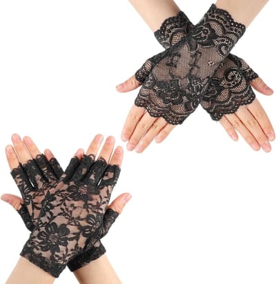 Elegante Korte Vingerloze Kanten Handschoenen voor Vrouwen - Perfect voor Bruiloften, Feesten en Halloween