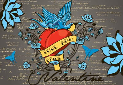 Fotobehang Old School Valentine Tattoo  | XL - 208cm x 146cm | 130g/m2 Vlies