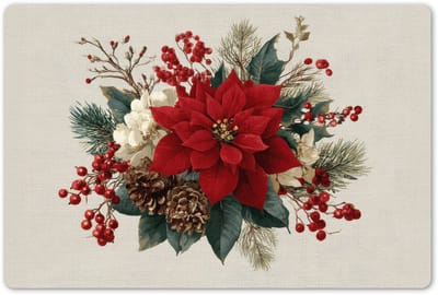 Placemats 45x30 cm - Placemat kunststof - 1 stuk - Kerststuk - Poinsettia - Dennenappels - Rood - Borden onderleggers - Decoratie voor op tafel - Keuken tafeldecoratie accessoires - Vinyl onderlegger - Tafelversiering