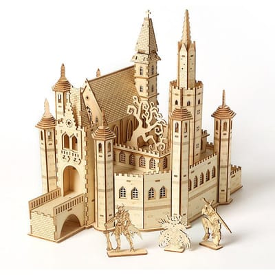 3D Houten Puzzel Het Verloren Kasteel Doe-het-zelf Modelbouwkit voor Kinderen Volwassenen Bureau Decoratie Cadeau Creatief Houten Ambacht Speelgoed beige