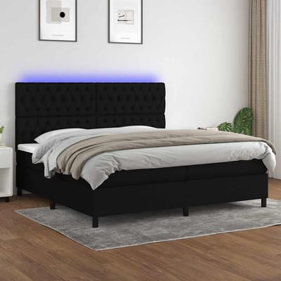 vidaXL - Boxspring - met - matras - en - LED - stof - zwart - 200x200 - cm
