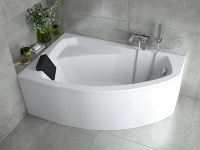 Badland RIMA hoekbad 130 x 85 cm links wit met styropor ombouw met hoofdsteun met zwart zijpaneel