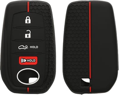 kwmobile autosleutel hoesje geschikt voor Toyota Venza Highlander Tundra Corolla 2019-2024 Autoschlüssel hoes - Siliconen autosleutel behuizing - Auto sleutel case met honingraat - Sleuteletui in zwart / rood