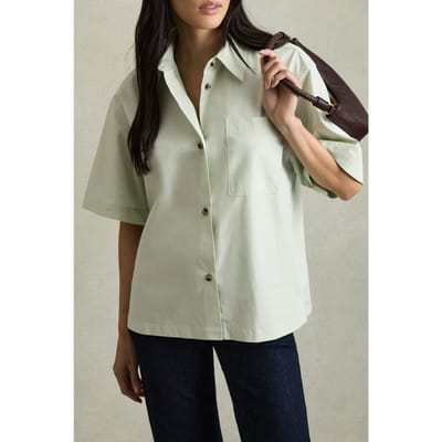 Reiss Jordan Shortsleeve Cotton Shirt Green Maat: 6 | Blouses Outlet | Dames | Groen