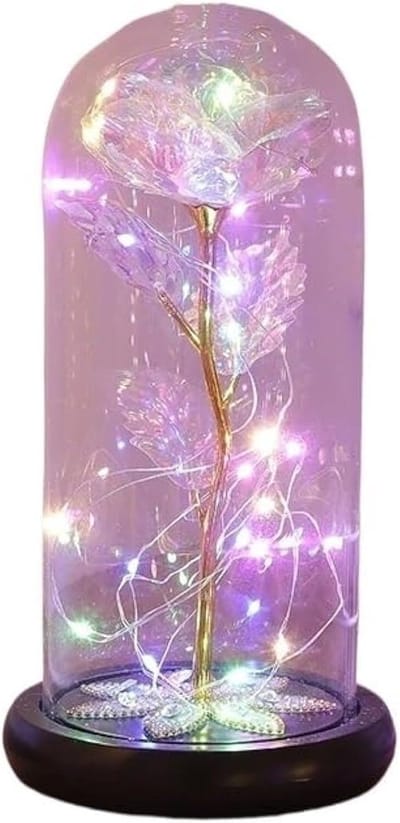 Eeuwige Roos - Glazen Bloemen - Cadeau Idee - Met Sprookjesverlichting - Hoogte 21.5 cm - Goudkleurig