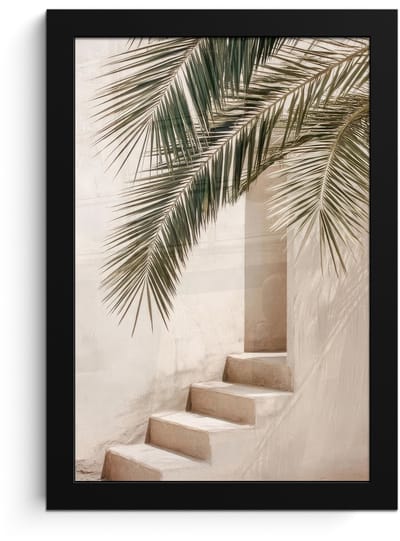 Poster in lijst - Fotolijst 20x30 cm - Posters - Palmboom - Schaduw - Trap - Beige - Posterlijst zwart - Decoratie - Wanddecoratie woonkamer - Muurdecoratie slaapkamer