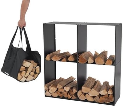 Brandhoutrek met draagtas - Houtopslag voor binnen en buiten - Stalen constructie (80x28x80cm)