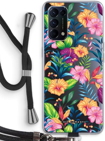 Case Company® - Hoesje met koord geschikt voor Oppo Find X3 Lite hoesje met Koord - Tropisch 2 - Telefoonhoesje met Zwart Koord - Bescherming aan alle Kanten en Over de Schermrand