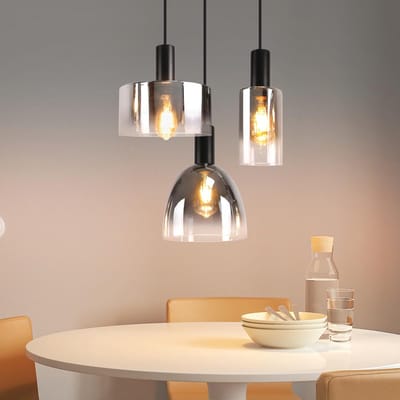 Glitzerlife - Hanglampen - Hoogte verstelbaar - Dimmer - 3xE27 - Glas Metaal - Vintage - Ø22cm - Rauchgrijs