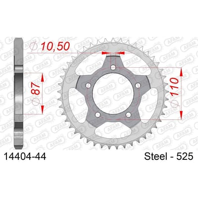 Stalen tandwiel Afam 525 44 dents