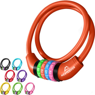 NEXTCOVER® Kinderfietsslot met 4-cijferige cijfercode I Kinderfietsslot - Ideaal voor scooters, fietsen & meer I Combinatieslot fiets met kleurrijke cijfers - Scooterslot Extra robuust & veilig