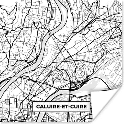Poster Stadskaart - Plattegrond - Caluire-et-Cuire - Kaart - Frankrijk - Zwart wit - 100x100 cm XXL