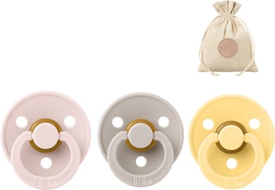 3 BIBS fopspenen maat 1 - Mushroom, Petal en Pale butter + BolleToet speenzakje
