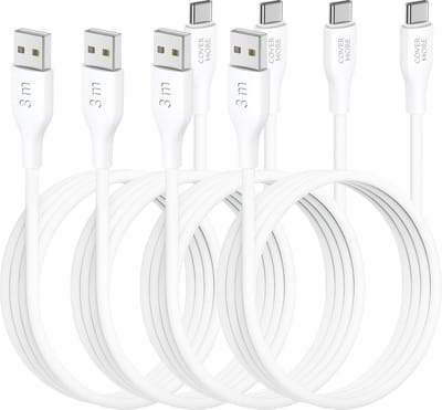 Usb C kabel 3 meter - Usb A naar usb C - 4 stuks - Voordeelpak - Lang - Wit