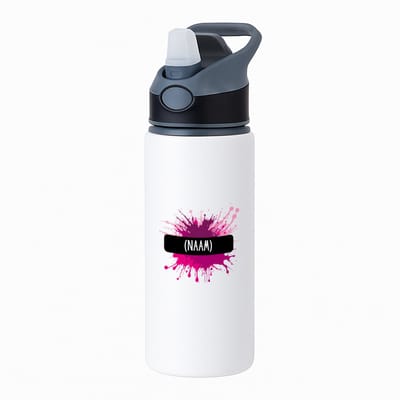 Hacebo® - Verfvlek roze/paars met je eigen naam waterfles met rietje zwart - iemand die houdt van schilderen of kunst - kunstenaars - kunst liefhebbers - schilders - cadeau - verjaardagscadeau - kado - gift - water fles - 650ML
