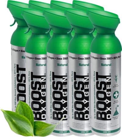 Boost Oxygen - Large 9L - Natural - 95% Pure Zuurstof - Tot wel 1600 inhalaties van 1 sec - Ademhalingsondersteuning voor sport herstel, hoogte, prestaties en gezondheid - Zuurstoffles - 8x 9L (8 pak, 72L totaal)