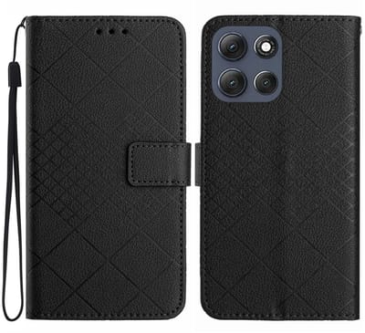 Coverup Hoesje - Geschikt voor Motorola Moto G56 Hoesje - Coverup Rhombus Book Case - Zwart